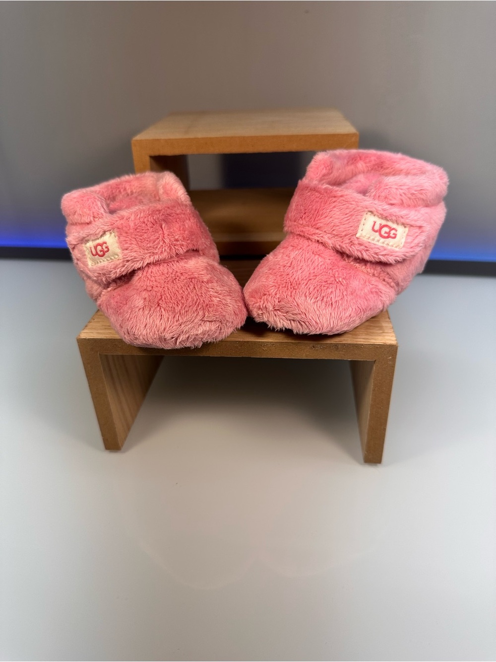 UGG Pink “I Bixbee” Fuzzy Baby Booties (A09)